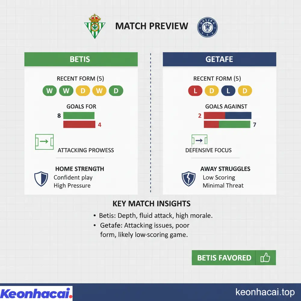 So sánh sức mạnh tổng thể của Betis vs Getafe trước thềm cuộc chạm trán quan trọng