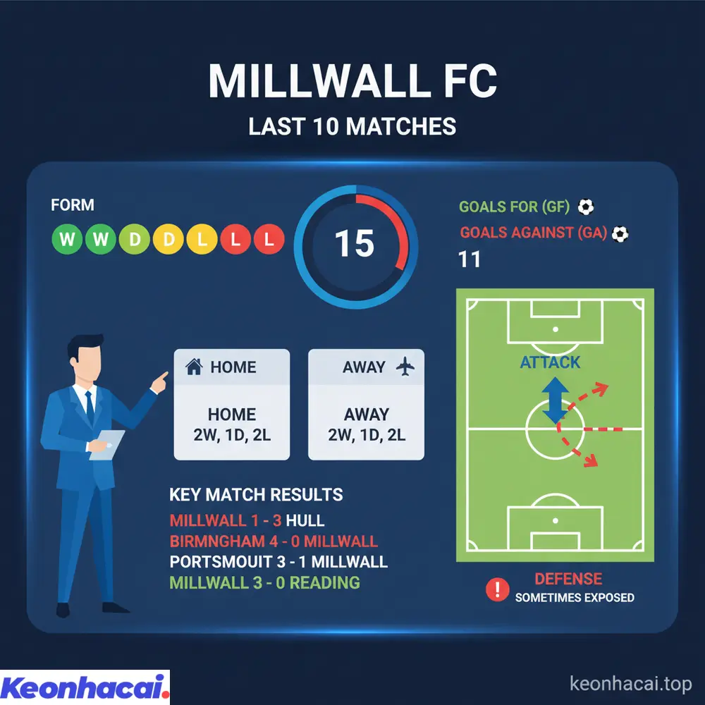 Millwall sở hữu phong độ không kém cạnh với 4 thắng, 3 hòa, 3 thua, nhưng hàng thủ đôi khi bộc lộ sơ hở