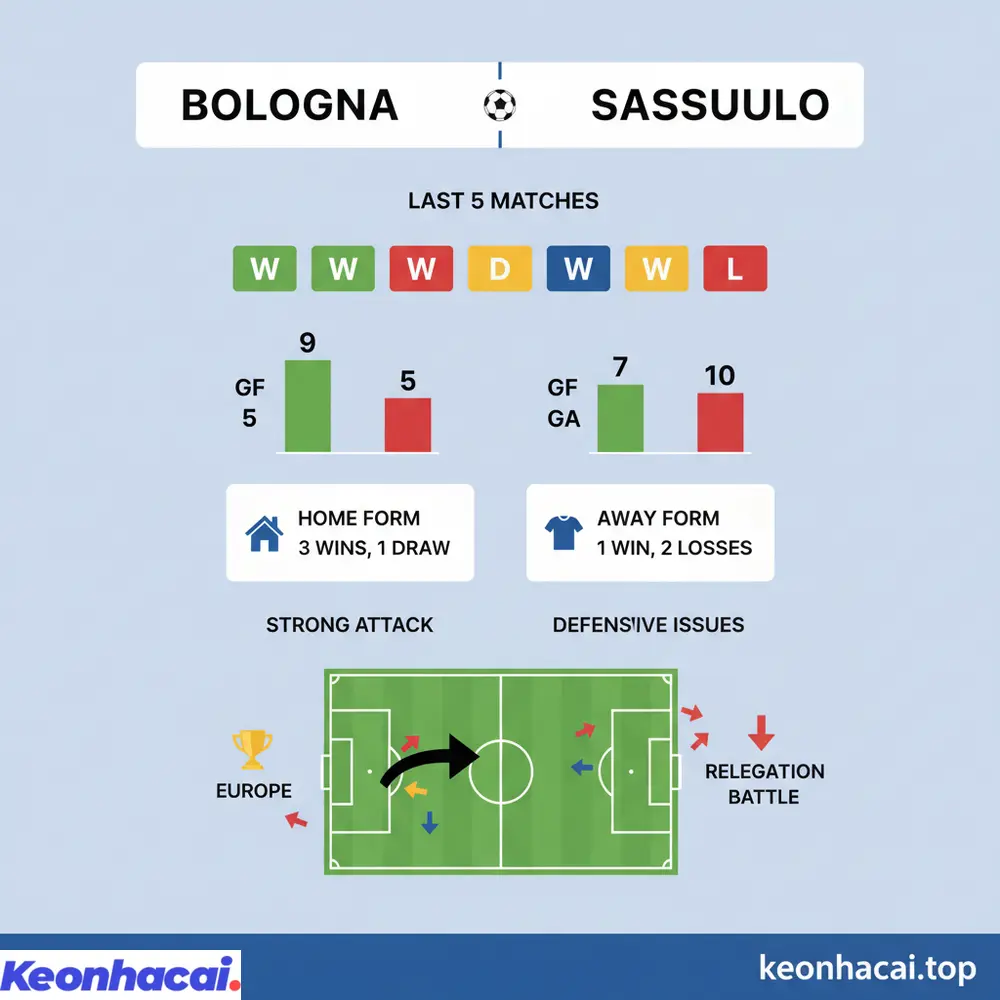 So sánh tương quan lực lượng và phong độ cho thấy Bologna có lợi thế hơn Sassuolo ở trận đấu sắp tới