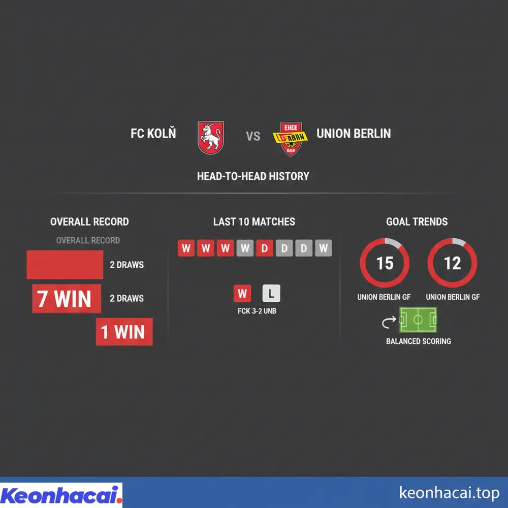 Lịch sử đối đầu giữa FC Koln vs Union Berlin chứng kiến Union Berlin áp đảo với 7 chiến thắng