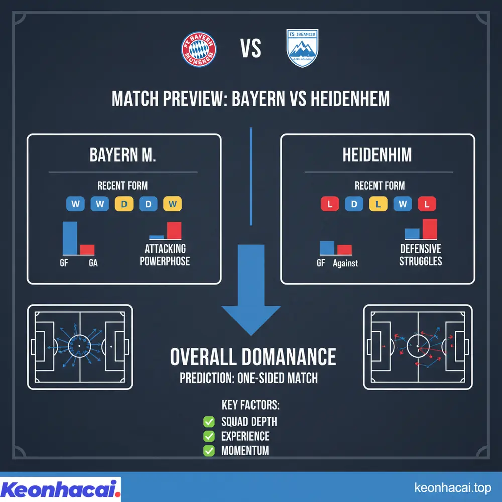 Nhận định tổng thể cho thấy Bayern Munchen vượt trội Heidenheim về mọi mặt, hứa hẹn một trận đấu một chiều