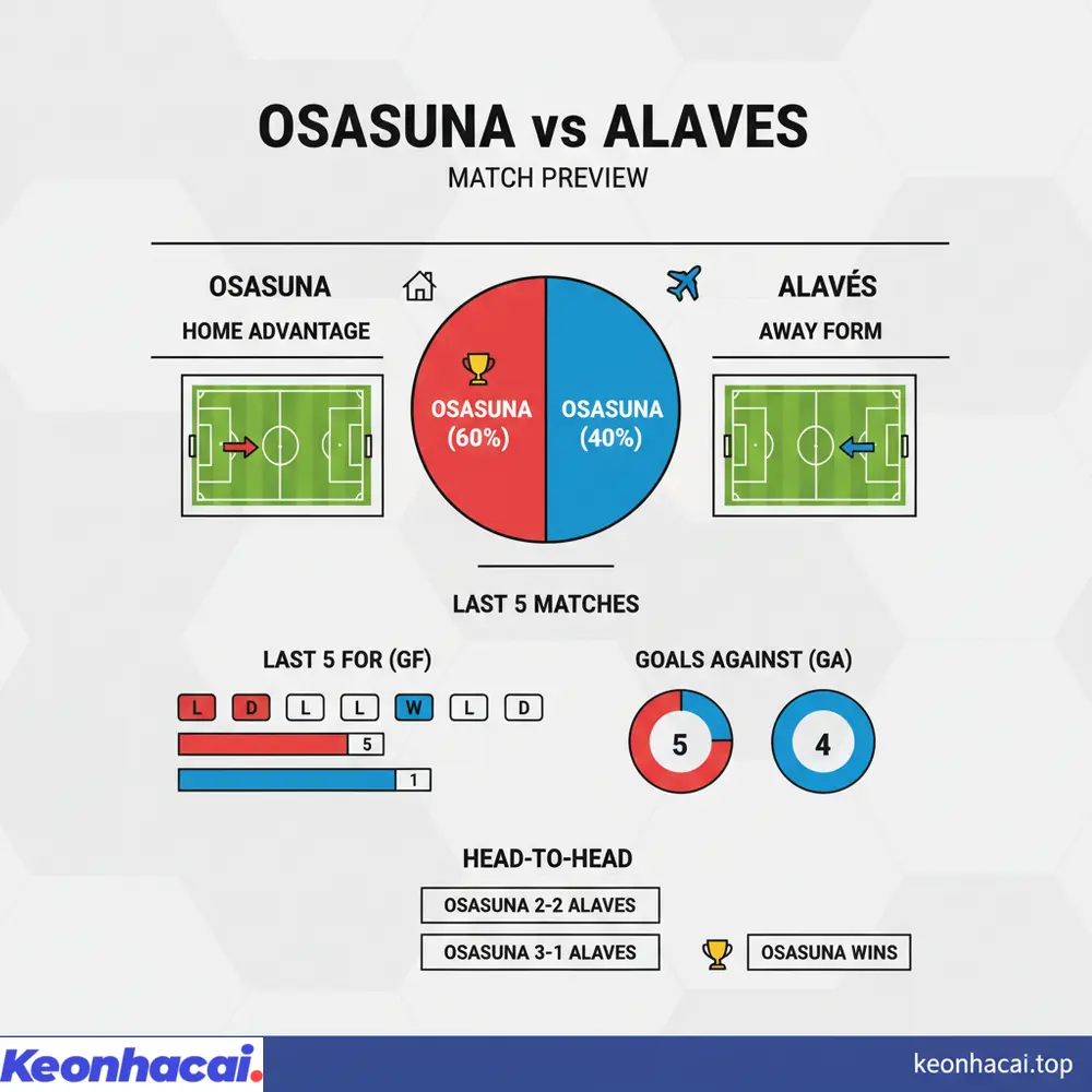 Osasuna được đánh giá nhỉnh hơn đôi chút khi tiếp đón Alaves, nhờ lợi thế sân nhà và lịch sử đối đầu vượt trội