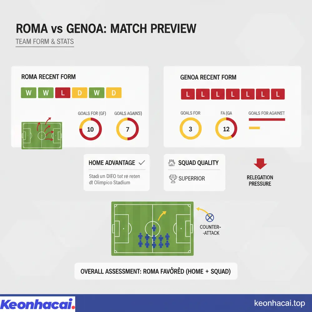Nhận định tổng quan Roma vs Genoa: Roma được đánh giá cao hơn nhờ lợi thế sân nhà và chất lượng đội hình vượt trội