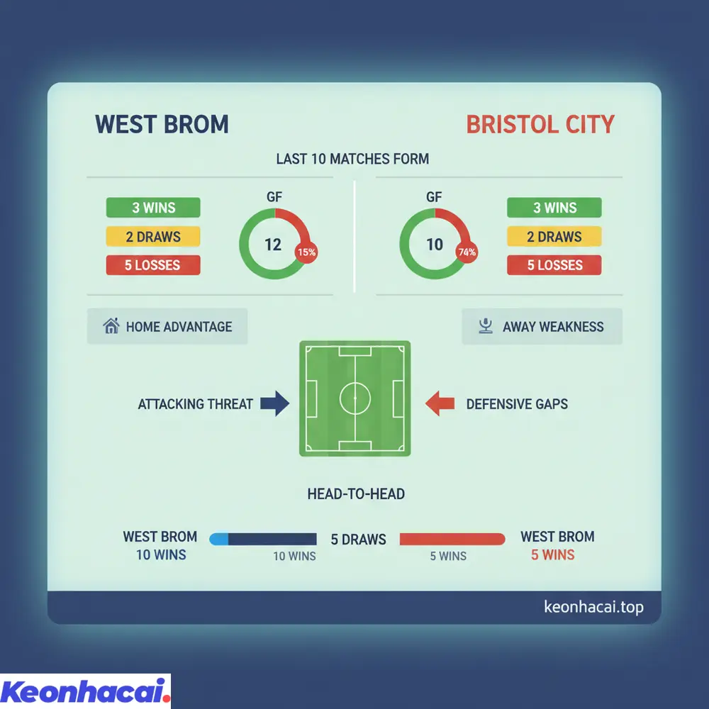 Nhận định tổng quan West Brom vs Bristol City cho thấy lợi thế sân nhà và lịch sử đối đầu giúp West Brom được đánh giá cao hơn